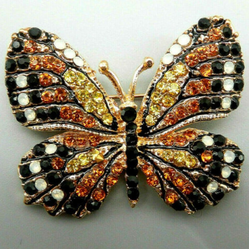 Sparkling MONARCH Butterfly Rhinestone Brooch - Picture 4 of 7